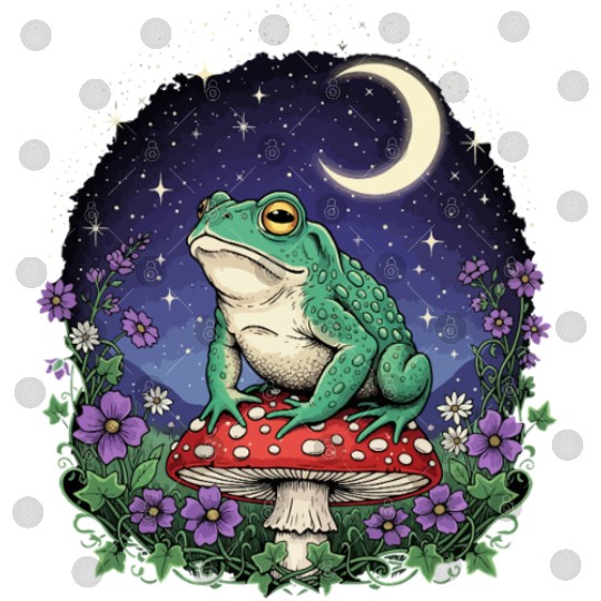 Green Frog on Red Mushroom - Starry Night Digital Files
