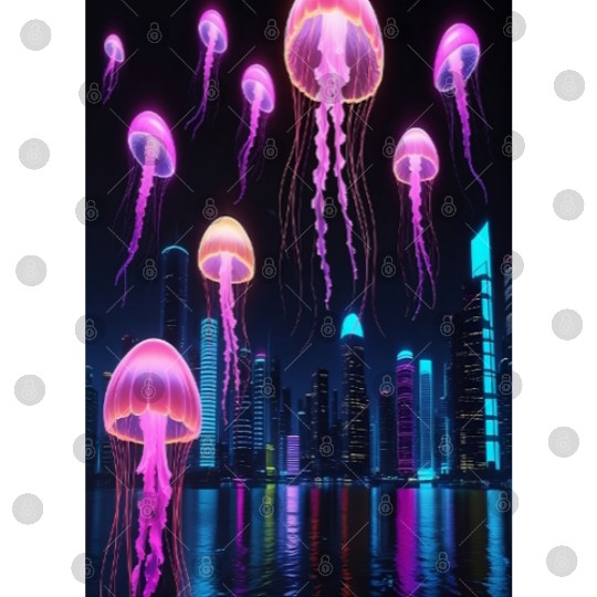 Neon Jellyfish Over Cyber City Digital Files