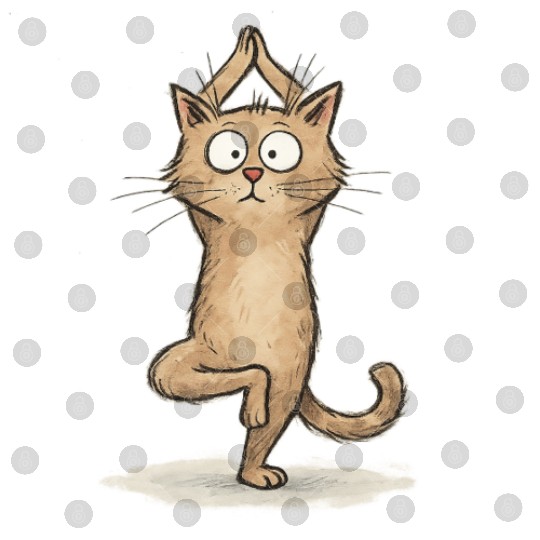 Whimsical Yoga Cat Illustration Digital Files