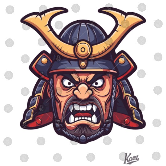 Angry samurai warrior head with helmet Digital Files