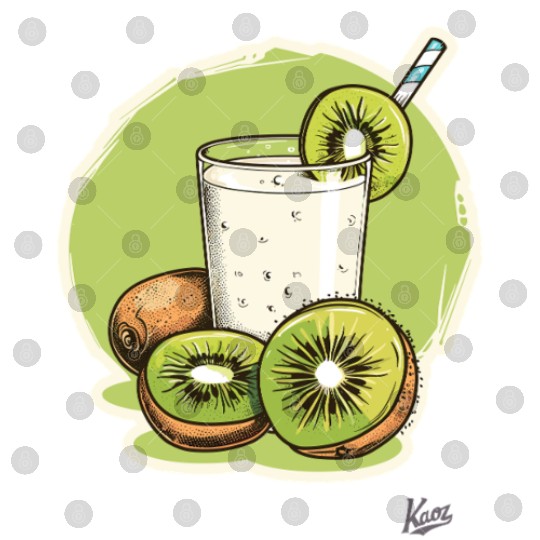 Kiwi fruit and juice with straw illustration Digital Files