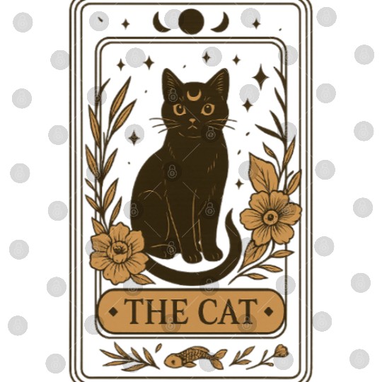 The Cat Tarot Card, Mystical Black Cat, Celestial Digital Files