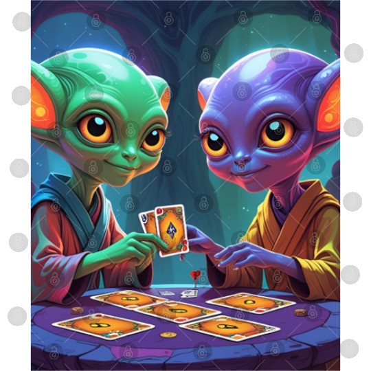 2 ALIENS PLAYING CARDS AND HAVING FUN 3 Digital Files