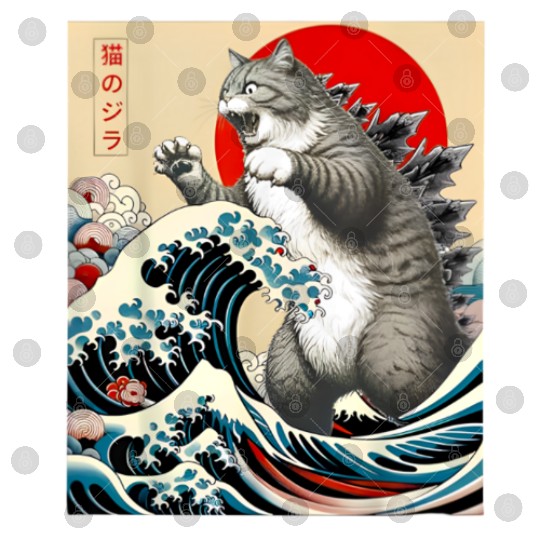 Catzilla Cat Japanese Art Funny Cat Digital Files