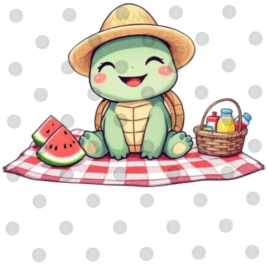 Whimsical Picnic Turtle Illustration Digital Files