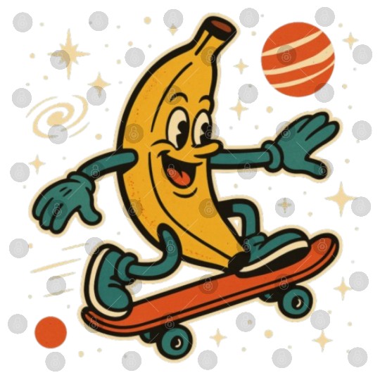 Playful Banana Skateboard Space Scene Digital Files