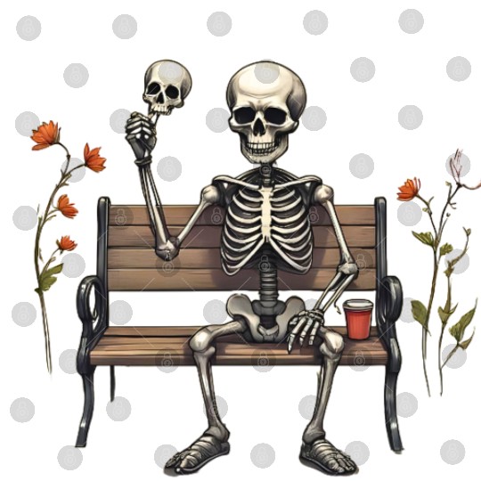 Playful Skeleton on Park Bench Digital Files