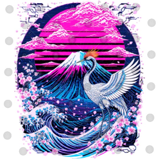 Neon Sakura Crane & Mount Fuji Scene Digital Files
