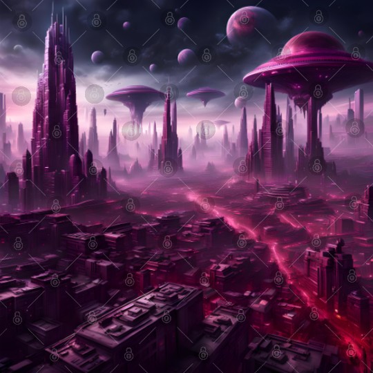 Sci-Fi Future World And Alien City in Neon Pink Digital Files