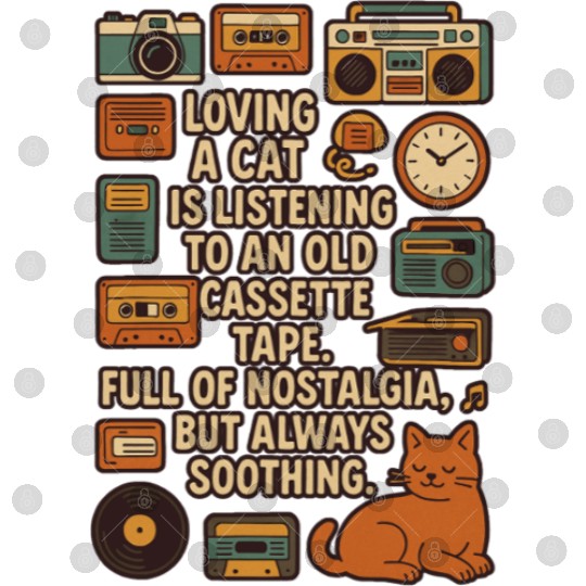Nostalgic Cat Listening Cassette Tape Digital Files
