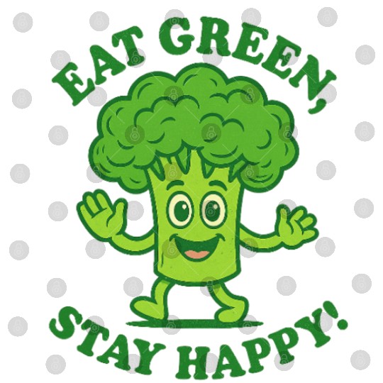 Eat Green Stay Happy Broccoli Character Digital Files