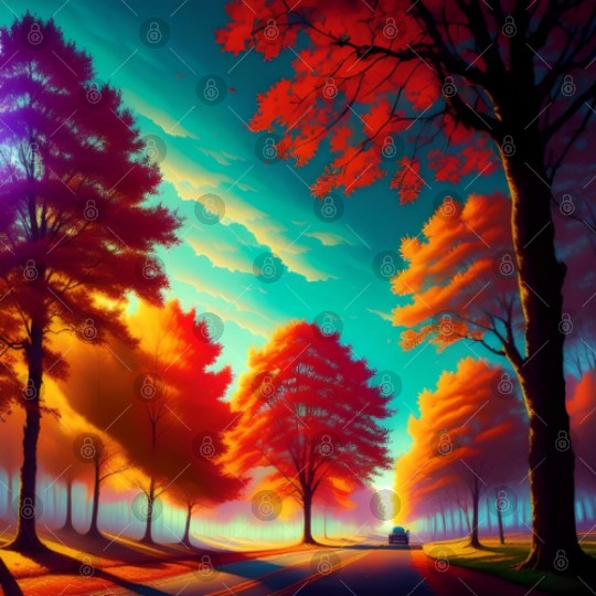Vivid Autumn Tree Landscape Digital Files
