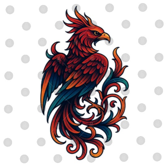 Vibrant Mythical Phoenix Tattoo Design Digital Files