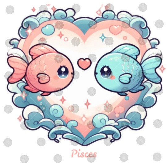 Celestial Pisces Love Heart Illustration Digital Files