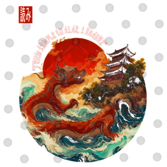 Japanese Dragon and Pagoda Sunset Art Digital Files