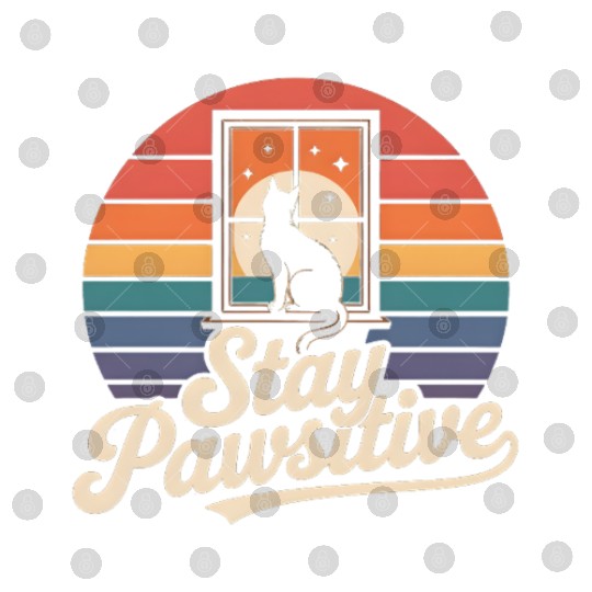 Stay Pawsitive Retro Cat Window Starry Night Digital Files