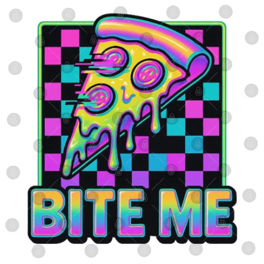 Bite Me – Y2K Glitch Pizza Neon Digital Files