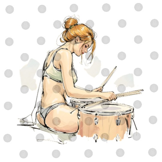 Illustrative Drummer Girl in Casual Attire Digital Files