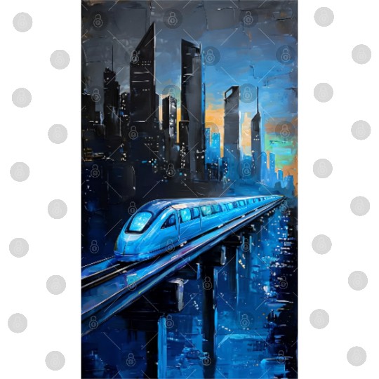 Futuristic City Skyline with High-Speed Transit Digital Files