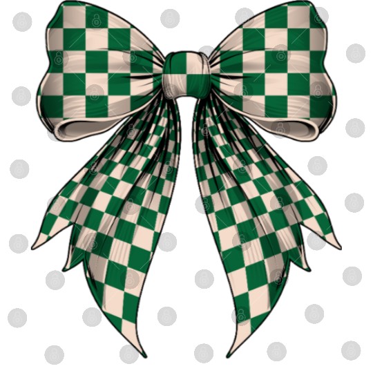 Coquette Bow Cream White Green Checkered Pattern Digital Files