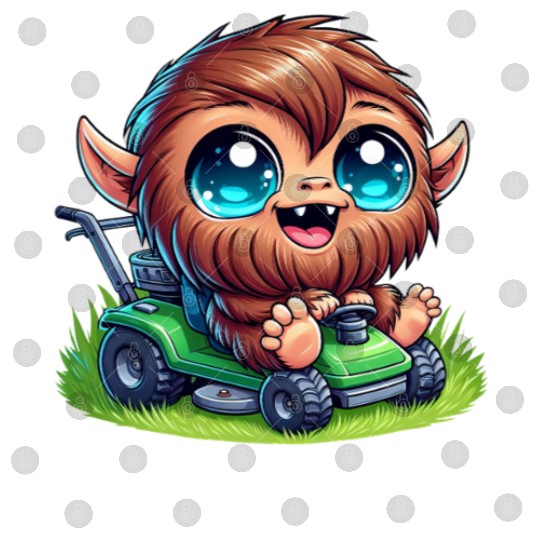 Cute Bigfoot Sasquatch lawnmower gardening cartoon Digital Files