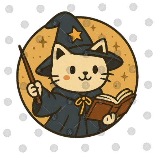 Whimsical Cat Wizard in Starry Night Digital Files