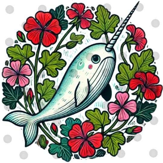 Whimsical Narwhal Amid Floral Bloom Digital Files