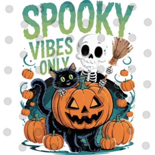 Spooky Vibes Halloween Cat and Skeleton Digital Files