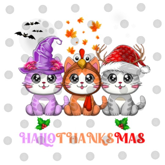 Happy HalloThanksMas Cute Cats Lover Digital Files