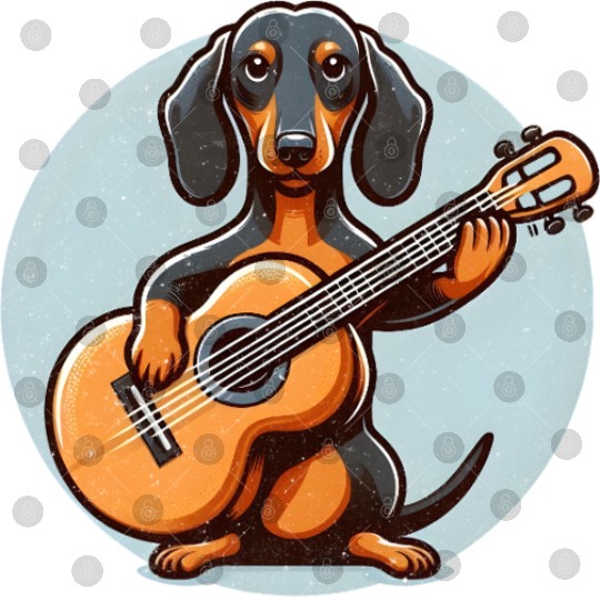 Dachshund Guitar Player Cartoon Digital Files