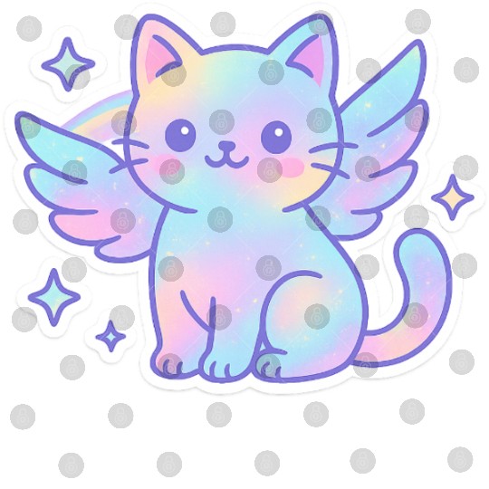 Celestial Winged Cat Illustration Digital Files