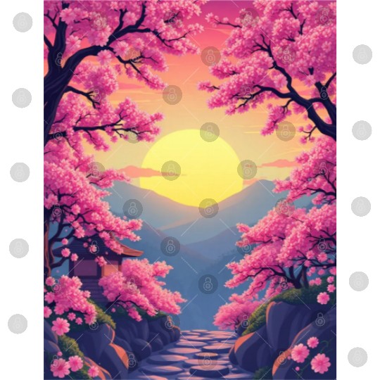 Cherry Blossom Sunset Path Digital Files