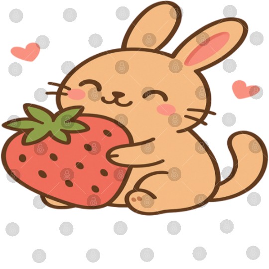 Cute Bunny Embracing Strawberry Design Digital Files