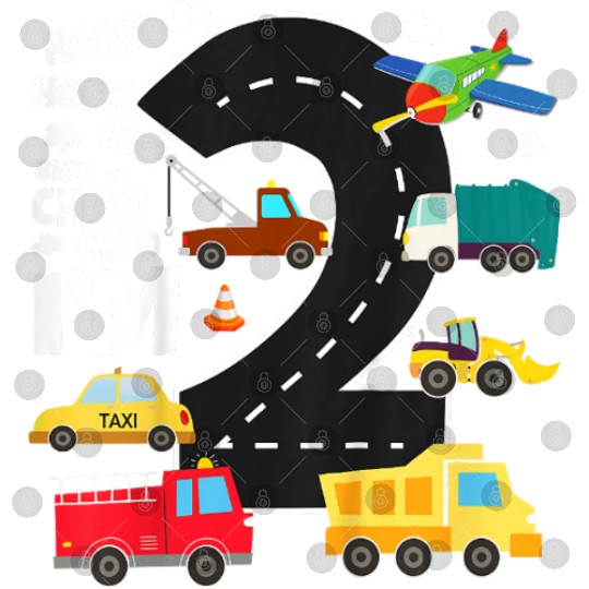 Kids Birthday 2 Traffic Vehicles Number Two Design Digital Files