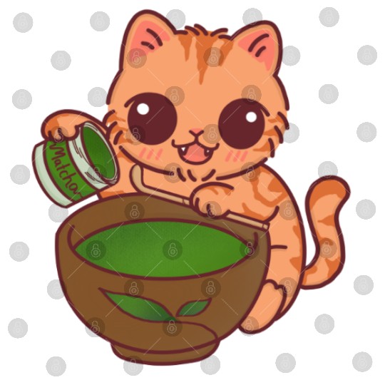 Kawaii Cat Barista Making Matcha Tea Digital Files