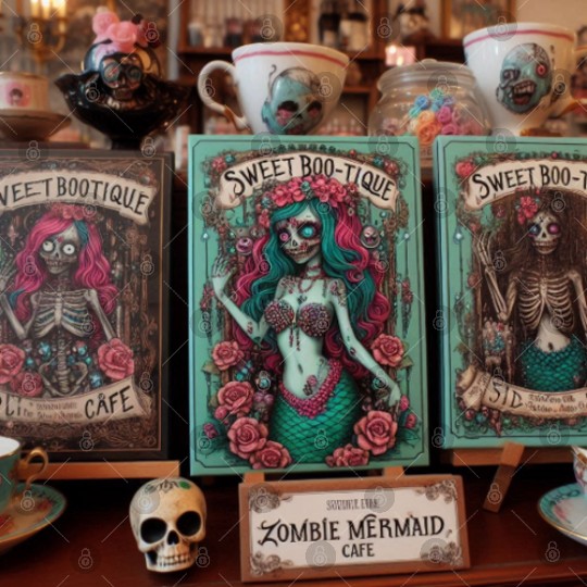 Colorful Sugar Skull Mermaid Design Digital Files