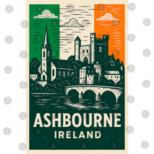 Irish Villagescape with Castle and Church Digital Files