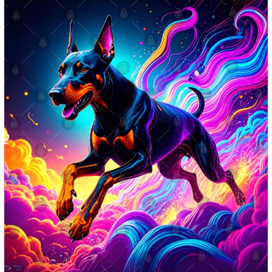 Neon Doberman Illustration Digital Files