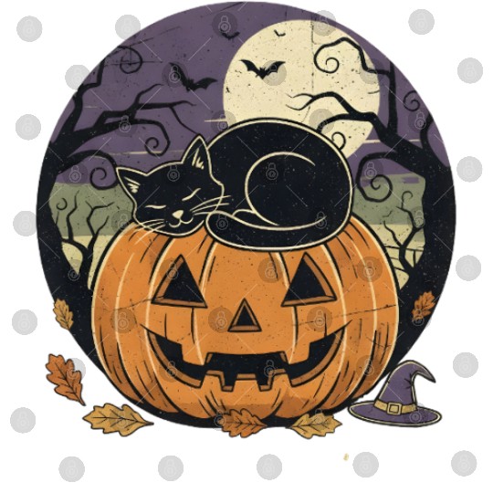 Spooky Cat Nap Pumpkin | Halloween Party Design Digital Files