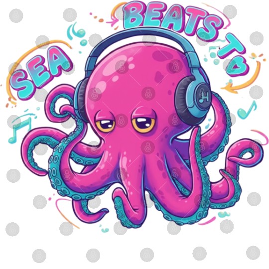 Music Loving Octopus in Vibrant Neon Style Digital Files
