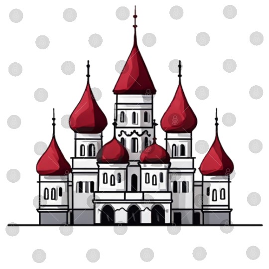 Whimsical Castle Art with Red Domes Digital Files
