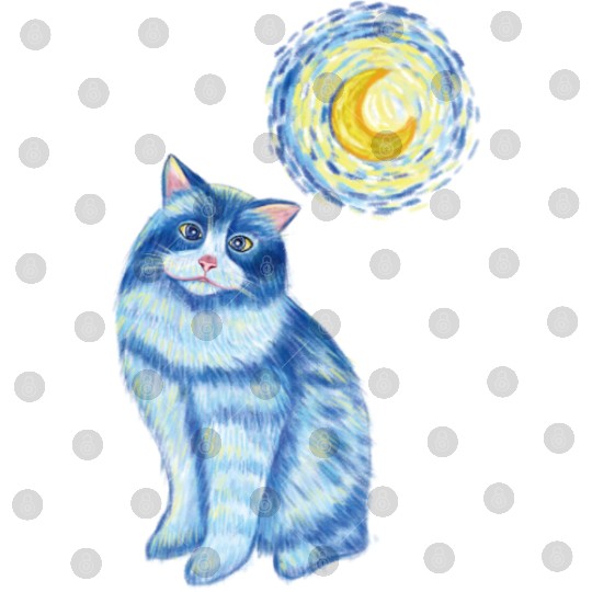 Blue Van Gogh Starry Night Ragdoll Cat Graphic Digital Files