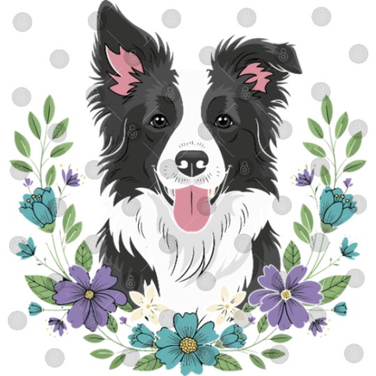 Playful Border Collie Floral Digital Files