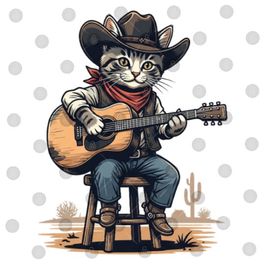 Cowboy Cat with Guitar – Western Kitty Art Digital Files