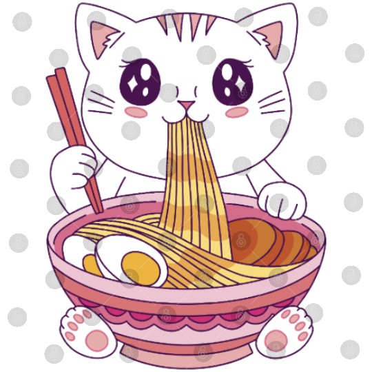 Cute Kawaii Cat Eating Ramen  Digital Files