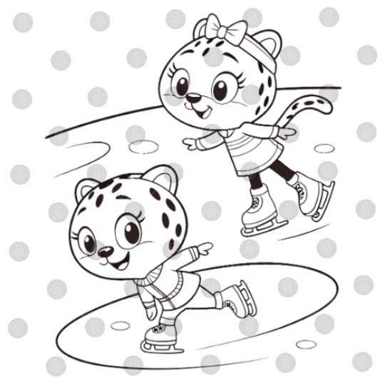 Black-and-White Leopard Cubs Ice Skating  Digital Files