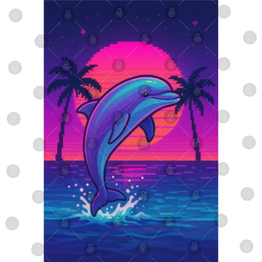 Neon Dolphin Sunset Scene Digital Files