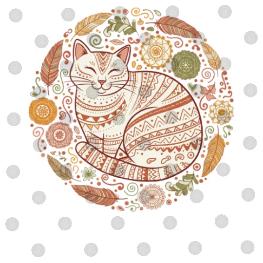Boho Cat – Cozy Mandala Feather Circle Digital Files