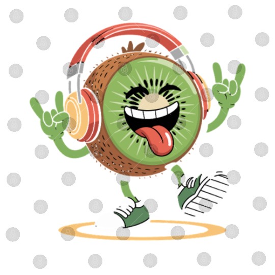 Playful Kiwi Cartoon with Headphones Digital Files