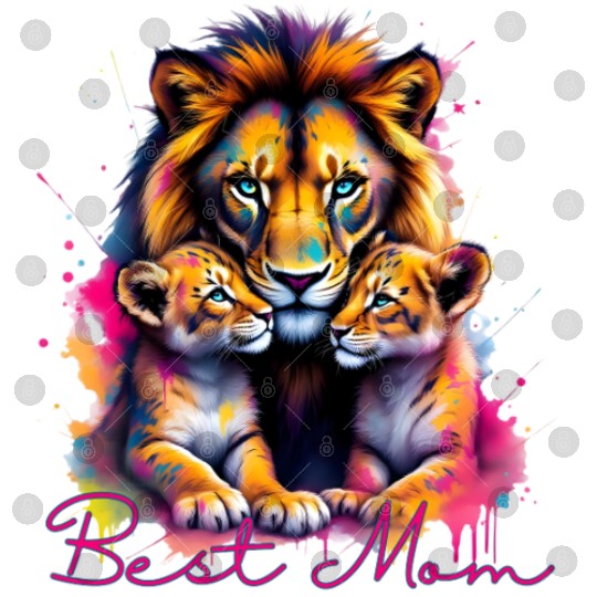 Colorful Lion Cubs and Mother Design Digital Files